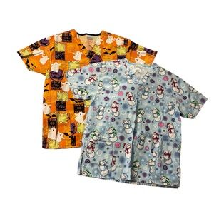 White Swan Fundamentals Scrub Tops Small‎ Bundle Halloween + Snowmen